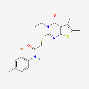 molecular formula C19H20BrN3O2S2 B12030461 N-(2-Bromo-4-methylphenyl)-2-((3-ethyl-5,6-dimethyl-4-oxo-3,4-dihydrothieno[2,3-d]pyrimidin-2-yl)thio)acetamide CAS No. 618427-73-9