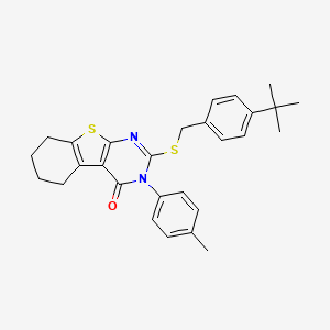 molecular formula C28H30N2OS2 B12030478 2-[(4-tert-butylbenzyl)sulfanyl]-3-(4-methylphenyl)-5,6,7,8-tetrahydro[1]benzothieno[2,3-d]pyrimidin-4(3H)-one 