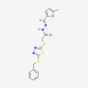 molecular formula C17H16N4O2S3 B12030481 2-{[5-(benzylsulfanyl)-1,3,4-thiadiazol-2-yl]sulfanyl}-N'-[(E)-(5-methylfuran-2-yl)methylidene]acetohydrazide 