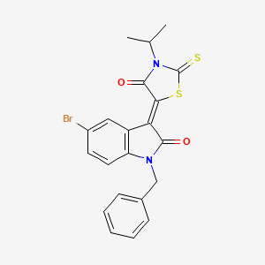 molecular formula C21H17BrN2O2S2 B12030757 (3Z)-1-Benzyl-5-bromo-3-(3-isopropyl-4-oxo-2-thioxo-1,3-thiazolidin-5-ylidene)-1,3-dihydro-2H-indol-2-one 