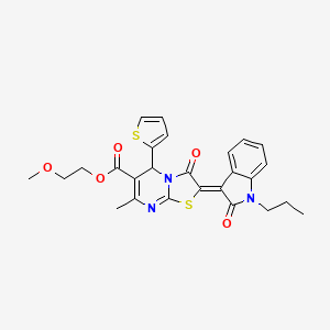 2-Methoxyethyl (2Z)-7-methyl-3-oxo-2-(2-oxo-1-propyl-1,2-dihydro-3H-indol-3-ylidene)-5-(2-thienyl)-2,3-dihydro-5H-[1,3]thiazolo[3,2-A]pyrimidine-6-carboxylate