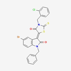 molecular formula C25H16BrClN2O2S2 B12031033 (3Z)-1-benzyl-5-bromo-3-[3-(2-chlorobenzyl)-4-oxo-2-thioxo-1,3-thiazolidin-5-ylidene]-1,3-dihydro-2H-indol-2-one 