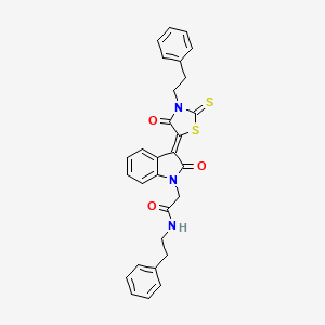 2-{(3Z)-2-oxo-3-[4-oxo-3-(2-phenylethyl)-2-thioxo-1,3-thiazolidin-5-ylidene]-2,3-dihydro-1H-indol-1-yl}-N-(2-phenylethyl)acetamide