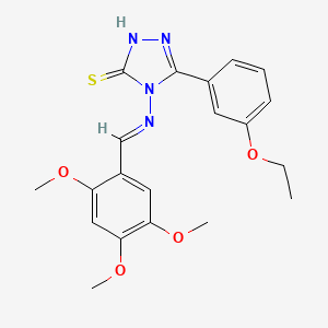 molecular formula C20H22N4O4S B12031614 5-(3-ethoxyphenyl)-4-{[(E)-(2,4,5-trimethoxyphenyl)methylidene]amino}-4H-1,2,4-triazol-3-yl hydrosulfide 