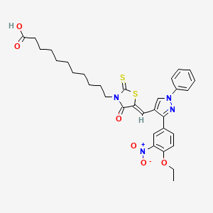 11-[(5Z)-5-{[3-(4-ethoxy-3-nitrophenyl)-1-phenyl-1H-pyrazol-4-yl]methylidene}-4-oxo-2-thioxo-1,3-thiazolidin-3-yl]undecanoic acid