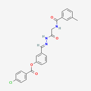 3-(2-(((3-Methylbenzoyl)amino)acetyl)carbohydrazonoyl)phenyl 4-chlorobenzoate