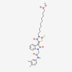 molecular formula C32H37N3O5S2 B12031773 11-[(5Z)-5-(1-{2-[(3,4-dimethylphenyl)amino]-2-oxoethyl}-2-oxo-1,2-dihydro-3H-indol-3-ylidene)-4-oxo-2-thioxo-1,3-thiazolidin-3-yl]undecanoic acid 