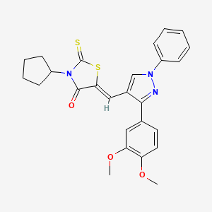 molecular formula C26H25N3O3S2 B12032089 (5Z)-3-cyclopentyl-5-{[3-(3,4-dimethoxyphenyl)-1-phenyl-1H-pyrazol-4-yl]methylene}-2-thioxo-1,3-thiazolidin-4-one CAS No. 623935-90-0