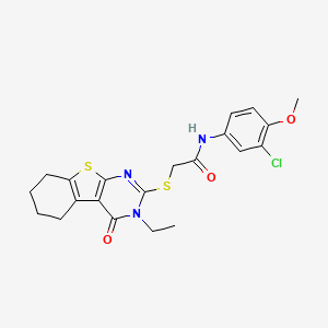 molecular formula C21H22ClN3O3S2 B12032108 N-(3-chloro-4-methoxyphenyl)-2-[(3-ethyl-4-oxo-3,4,5,6,7,8-hexahydro[1]benzothieno[2,3-d]pyrimidin-2-yl)sulfanyl]acetamide CAS No. 618879-62-2