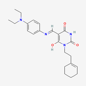 molecular formula C23H30N4O3 B1203213 1-[2-(1-Cyclohexenyl)ethyl]-5-[[4-(diethylamino)anilino]methylidene]-1,3-diazinane-2,4,6-trione 