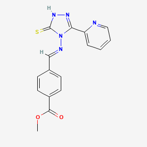 molecular formula C16H13N5O2S B12032354 Methyl 4-(((3-(pyridin-2-yl)-5-thioxo-1H-1,2,4-triazol-4(5H)-yl)imino)methyl)benzoate CAS No. 733031-48-6