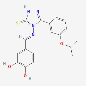 molecular formula C18H18N4O3S B12032365 4-((E)-{[3-(3-isopropoxyphenyl)-5-sulfanyl-4H-1,2,4-triazol-4-yl]imino}methyl)-1,2-benzenediol 