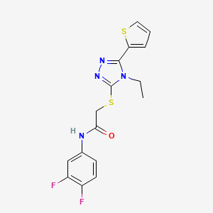 molecular formula C16H14F2N4OS2 B12032612 N-(3,4-difluorophenyl)-2-{[4-ethyl-5-(thiophen-2-yl)-4H-1,2,4-triazol-3-yl]sulfanyl}acetamide CAS No. 565445-20-7