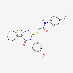 molecular formula C27H27N3O3S2 B12032700 N-(4-ethylphenyl)-2-{[3-(4-methoxyphenyl)-4-oxo-3,4,5,6,7,8-hexahydro[1]benzothieno[2,3-d]pyrimidin-2-yl]sulfanyl}acetamide CAS No. 477330-10-2