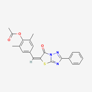 molecular formula C21H17N3O3S B12032787 2,6-dimethyl-4-[(E)-(6-oxo-2-phenyl[1,3]thiazolo[3,2-b][1,2,4]triazol-5(6H)-ylidene)methyl]phenyl acetate CAS No. 606961-44-8