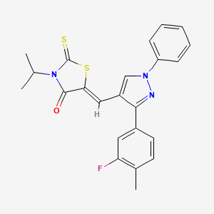 molecular formula C23H20FN3OS2 B12033060 (5Z)-5-{[3-(3-Fluoro-4-methylphenyl)-1-phenyl-1H-pyrazol-4-YL]methylene}-3-isopropyl-2-thioxo-1,3-thiazolidin-4-one CAS No. 623936-06-1