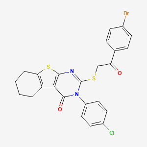 molecular formula C24H18BrClN2O2S2 B12033374 2-{[2-(4-bromophenyl)-2-oxoethyl]sulfanyl}-3-(4-chlorophenyl)-5,6,7,8-tetrahydro[1]benzothieno[2,3-d]pyrimidin-4(3H)-one CAS No. 618432-13-6