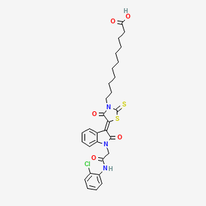 11-((5Z)-5-{1-[2-(2-Chloroanilino)-2-oxoethyl]-2-oxo-1,2-dihydro-3H-indol-3-ylidene}-4-oxo-2-thioxo-1,3-thiazolidin-3-YL)undecanoic acid