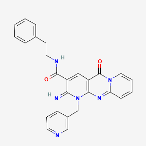 molecular formula C26H22N6O2 B12033568 6-imino-2-oxo-N-(2-phenylethyl)-7-(pyridin-3-ylmethyl)-1,7,9-triazatricyclo[8.4.0.03,8]tetradeca-3(8),4,9,11,13-pentaene-5-carboxamide CAS No. 371128-31-3