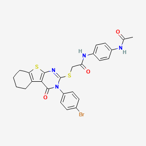 molecular formula C26H23BrN4O3S2 B12033610 N-[4-(acetylamino)phenyl]-2-{[3-(4-bromophenyl)-4-oxo-3,4,5,6,7,8-hexahydro[1]benzothieno[2,3-d]pyrimidin-2-yl]sulfanyl}acetamide CAS No. 618880-51-6