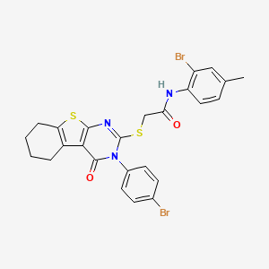 molecular formula C25H21Br2N3O2S2 B12033618 N-(2-bromo-4-methylphenyl)-2-{[3-(4-bromophenyl)-4-oxo-3,4,5,6,7,8-hexahydro[1]benzothieno[2,3-d]pyrimidin-2-yl]sulfanyl}acetamide CAS No. 476484-24-9