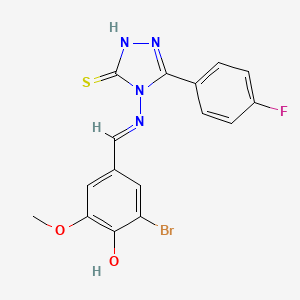 molecular formula C16H12BrFN4O2S B12033767 4-((3-Bromo-4-hydroxy-5-methoxybenzylidene)amino)-3-(4-fluorophenyl)-1H-1,2,4-triazole-5(4H)-thione CAS No. 578718-42-0