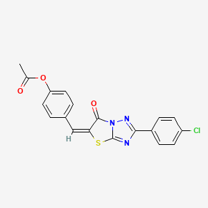 molecular formula C19H12ClN3O3S B12033804 4-[(E)-(2-(4-chlorophenyl)-6-oxo[1,3]thiazolo[3,2-b][1,2,4]triazol-5(6H)-ylidene)methyl]phenyl acetate 