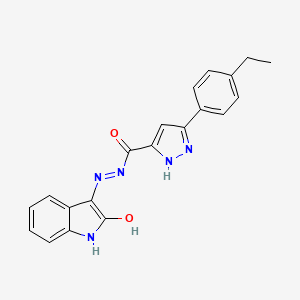 molecular formula C20H17N5O2 B12033827 (E)-3-(4-ethylphenyl)-N'-(2-oxoindolin-3-ylidene)-1H-pyrazole-5-carbohydrazide 