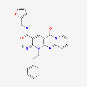 molecular formula C26H23N5O3 B12033935 2-Imino-8-methyl-10-oxo-1-phenethyl-1,10-dihydro-2H-1,9,10a-triaza-anthracene-3-carboxylic acid (furan-2-ylmethyl)-amide 