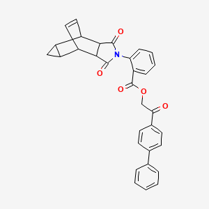 molecular formula C32H25NO5 B12034355 2-(biphenyl-4-yl)-2-oxoethyl 2-(1,3-dioxooctahydro-4,6-ethenocyclopropa[f]isoindol-2(1H)-yl)benzoate 