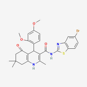 molecular formula C28H28BrN3O4S B12034484 N-(5-Bromobenzo[d]thiazol-2-yl)-4-(2,4-dimethoxyphenyl)-2,7,7-trimethyl-5-oxo-1,4,5,6,7,8-hexahydroquinoline-3-carboxamide CAS No. 476483-18-8