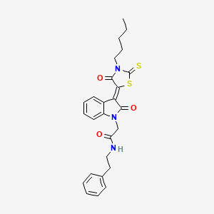 molecular formula C26H27N3O3S2 B12034518 2-[(3Z)-2-oxo-3-(4-oxo-3-pentyl-2-thioxo-1,3-thiazolidin-5-ylidene)-2,3-dihydro-1H-indol-1-yl]-N-(2-phenylethyl)acetamide CAS No. 618076-26-9