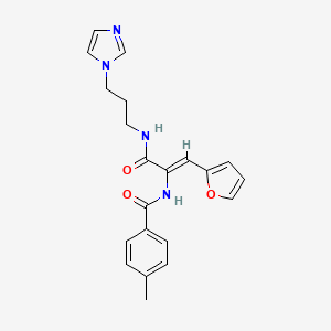 molecular formula C21H22N4O3 B12034529 N-[2-Furan-2-yl-1-(3-imidazol-1-yl-propylcarbamoyl)-vinyl]-4-methyl-benzamide 