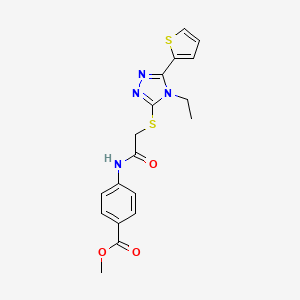 molecular formula C18H18N4O3S2 B12034530 methyl 4-[({[4-ethyl-5-(thiophen-2-yl)-4H-1,2,4-triazol-3-yl]sulfanyl}acetyl)amino]benzoate CAS No. 578701-50-5