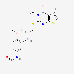 N-(5-Acetamido-2-methoxyphenyl)-2-((3-ethyl-5,6-dimethyl-4-oxo-3,4-dihydrothieno[2,3-d]pyrimidin-2-yl)thio)acetamide