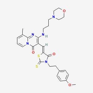 molecular formula C29H33N5O4S2 B12034656 3-((Z)-{3-[2-(4-methoxyphenyl)ethyl]-4-oxo-2-thioxo-1,3-thiazolidin-5-ylidene}methyl)-9-methyl-2-{[3-(4-morpholinyl)propyl]amino}-4H-pyrido[1,2-a]pyrimidin-4-one 