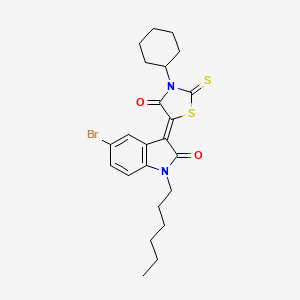 molecular formula C23H27BrN2O2S2 B12034739 (3Z)-5-bromo-3-(3-cyclohexyl-4-oxo-2-thioxo-1,3-thiazolidin-5-ylidene)-1-hexyl-1,3-dihydro-2H-indol-2-one 