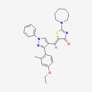 molecular formula C28H30N4O2S B12034753 (5Z)-2-(1-Azepanyl)-5-{[3-(4-ethoxy-2-methylphenyl)-1-phenyl-1H-pyrazol-4-YL]methylene}-1,3-thiazol-4(5H)-one 