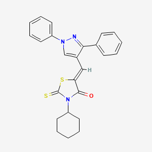 molecular formula C25H23N3OS2 B12034790 3-Cyclohexyl-5-((1,3-diphenyl-1H-pyrazol-4-yl)methylene)-2-thioxothiazolidin-4-one CAS No. 623940-37-4