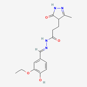 molecular formula C16H20N4O4 B12034834 N'-[(E)-(3-ethoxy-4-hydroxyphenyl)methylidene]-3-(3-methyl-5-oxo-4,5-dihydro-1H-pyrazol-4-yl)propanehydrazide 