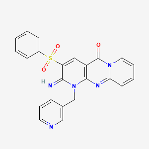 5-(benzenesulfonyl)-6-imino-7-(pyridin-3-ylmethyl)-1,7,9-triazatricyclo[8.4.0.03,8]tetradeca-3(8),4,9,11,13-pentaen-2-one