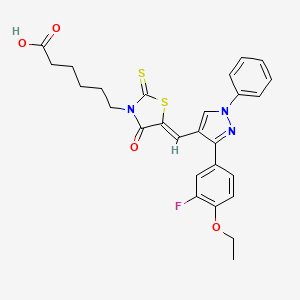 molecular formula C27H26FN3O4S2 B12034950 6-((5Z)-5-{[3-(4-Ethoxy-3-fluorophenyl)-1-phenyl-1H-pyrazol-4-YL]methylene}-4-oxo-2-thioxo-1,3-thiazolidin-3-YL)hexanoic acid CAS No. 623934-96-3