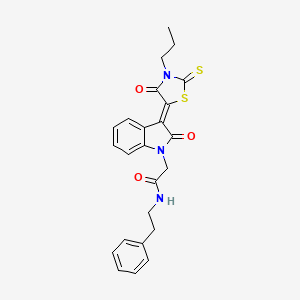 2-[(3Z)-2-oxo-3-(4-oxo-3-propyl-2-thioxo-1,3-thiazolidin-5-ylidene)-2,3-dihydro-1H-indol-1-yl]-N-(2-phenylethyl)acetamide