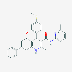 molecular formula C30H29N3O2S B12035120 2-Methyl-N-(6-methylpyridin-2-yl)-4-(4-(methylthio)phenyl)-5-oxo-7-phenyl-1,4,5,6,7,8-hexahydroquinoline-3-carboxamide CAS No. 476482-92-5