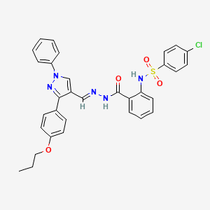 4-Chloro-N-(2-(2-((1-phenyl-3-(4-propoxyphenyl)-1H-pyrazol-4-yl)methylene)hydrazinecarbonyl)phenyl)benzenesulfonamide