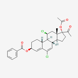 molecular formula C29H32Cl2O5 B1203529 [(3S,8S,9S,10R,11S,13S,14S,17R)-17-acetyl-17-acetyloxy-6,11-dichloro-13-methyl-2,3,8,9,10,11,12,14,15,16-decahydro-1H-cyclopenta[a]phenanthren-3-yl] benzoate CAS No. 52468-90-3
