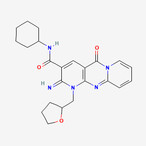 N-cyclohexyl-6-imino-2-oxo-7-(oxolan-2-ylmethyl)-1,7,9-triazatricyclo[8.4.0.03,8]tetradeca-3(8),4,9,11,13-pentaene-5-carboxamide