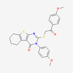 molecular formula C26H24N2O4S2 B12035340 3-(4-methoxyphenyl)-2-{[2-(4-methoxyphenyl)-2-oxoethyl]sulfanyl}-5,6,7,8-tetrahydro[1]benzothieno[2,3-d]pyrimidin-4(3H)-one CAS No. 477329-41-2