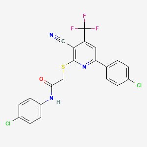 molecular formula C21H12Cl2F3N3OS B12035524 N-(4-Chlorophenyl)-2-{[6-(4-chlorophenyl)-3-cyano-4-(trifluoromethyl)-2-pyridinyl]sulfanyl}acetamide CAS No. 617697-47-9