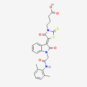 molecular formula C25H23N3O5S2 B12035536 4-[(5Z)-5-(1-{2-[(2,6-dimethylphenyl)amino]-2-oxoethyl}-2-oxo-1,2-dihydro-3H-indol-3-ylidene)-4-oxo-2-thioxo-1,3-thiazolidin-3-yl]butanoic acid 